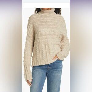 La Ligne Cable Knit Turtleneck Sweater Oatmeal Beige 100% Cashmere Size M